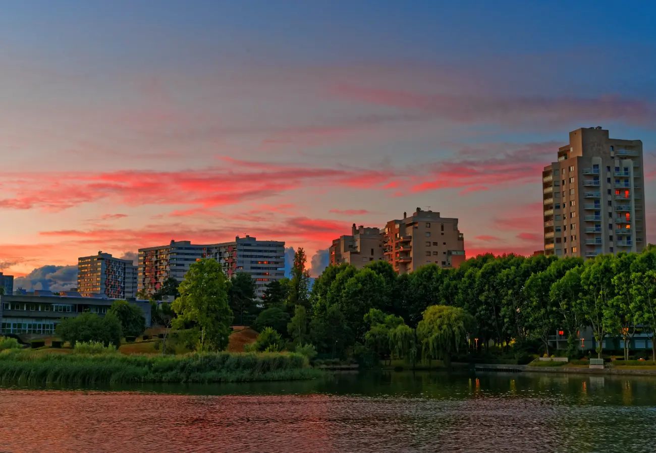 Photo du lac de Créteil avec coucher de soleil